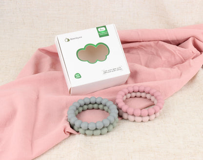 Nearbyme Silicone Teether Rings, 4 Neutral (White, Beige, etc.) Baby Teether Bracelets for 3m+ Babies to Self-Soothe