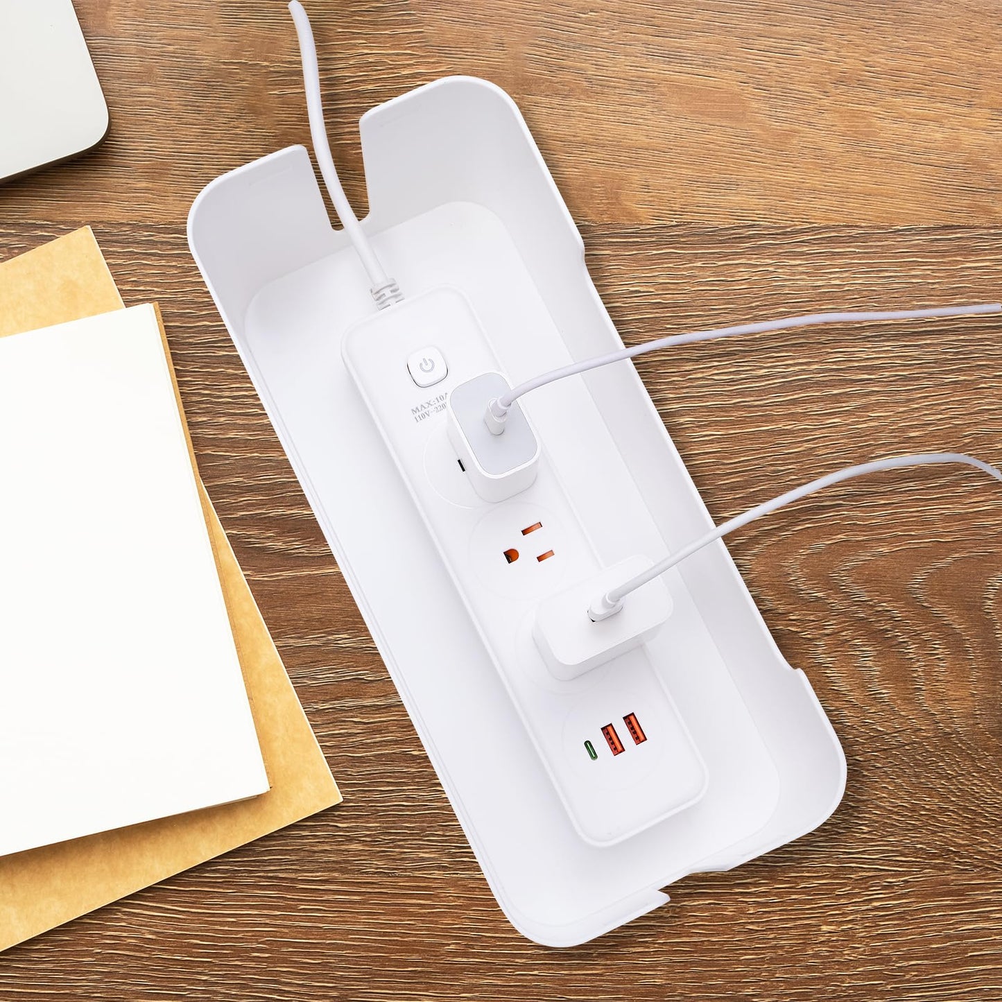 Eichzer Cable Management Box, Premium Cord Organizer Box to Hide Surge Protector on Desk, Power Strip Cover for TV Computer Home Router Office (White)