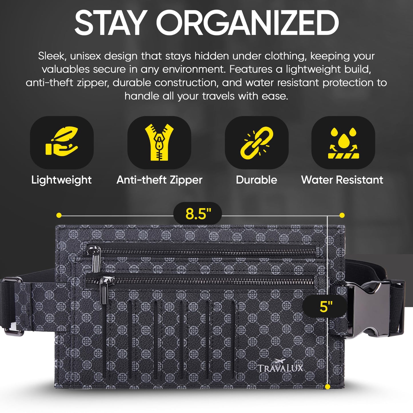 Luxury Travel Wallet – Hidden Money Belt, RFID-Blocking, Anti-Theft Passport Holder for Men & Women (Black Crest)