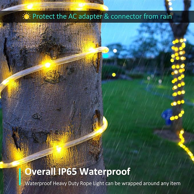 40ft 120 LED Rope Lights, Outdoor Rope Lights Plug in Outdoor Tube Light for Garden, Patio, Party, Christmas (Warm White)