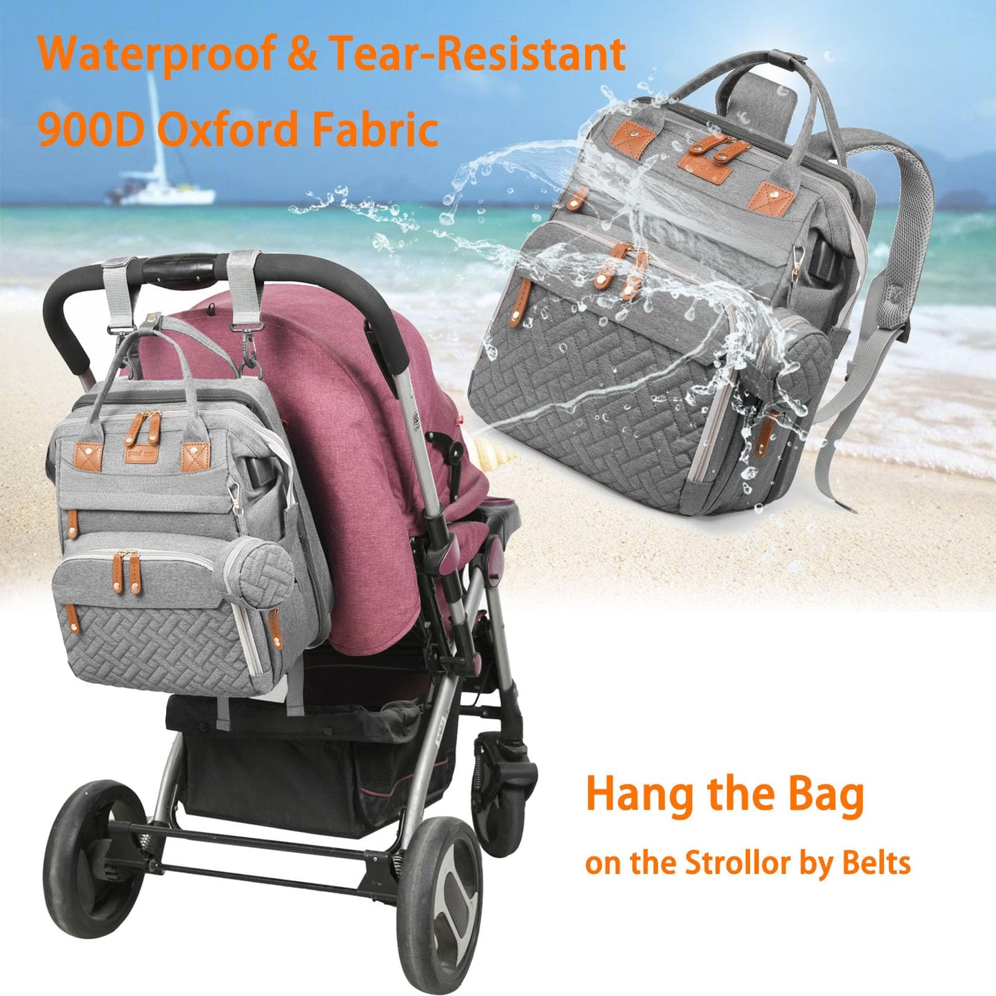 Astro alan Baby Diaper Bag with Changing Station, Waterproof Diaper Bag Backpack for Moms Dads with USB Charging Port, Baby Shower Gifts, Large Capacity diaper backpack, Grey