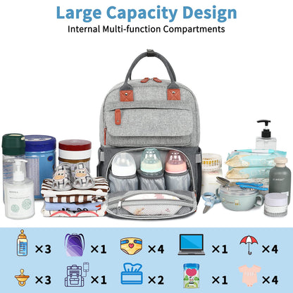 Diaper Bag Backpack, Baby Bag for Boys Girls, Large Diaper Backpack Travel Diaper Bags with Insulated Pockets Baby Registry Search Shower Gifts Newborn Essentials for Mom Dad, Waterproof Grey
