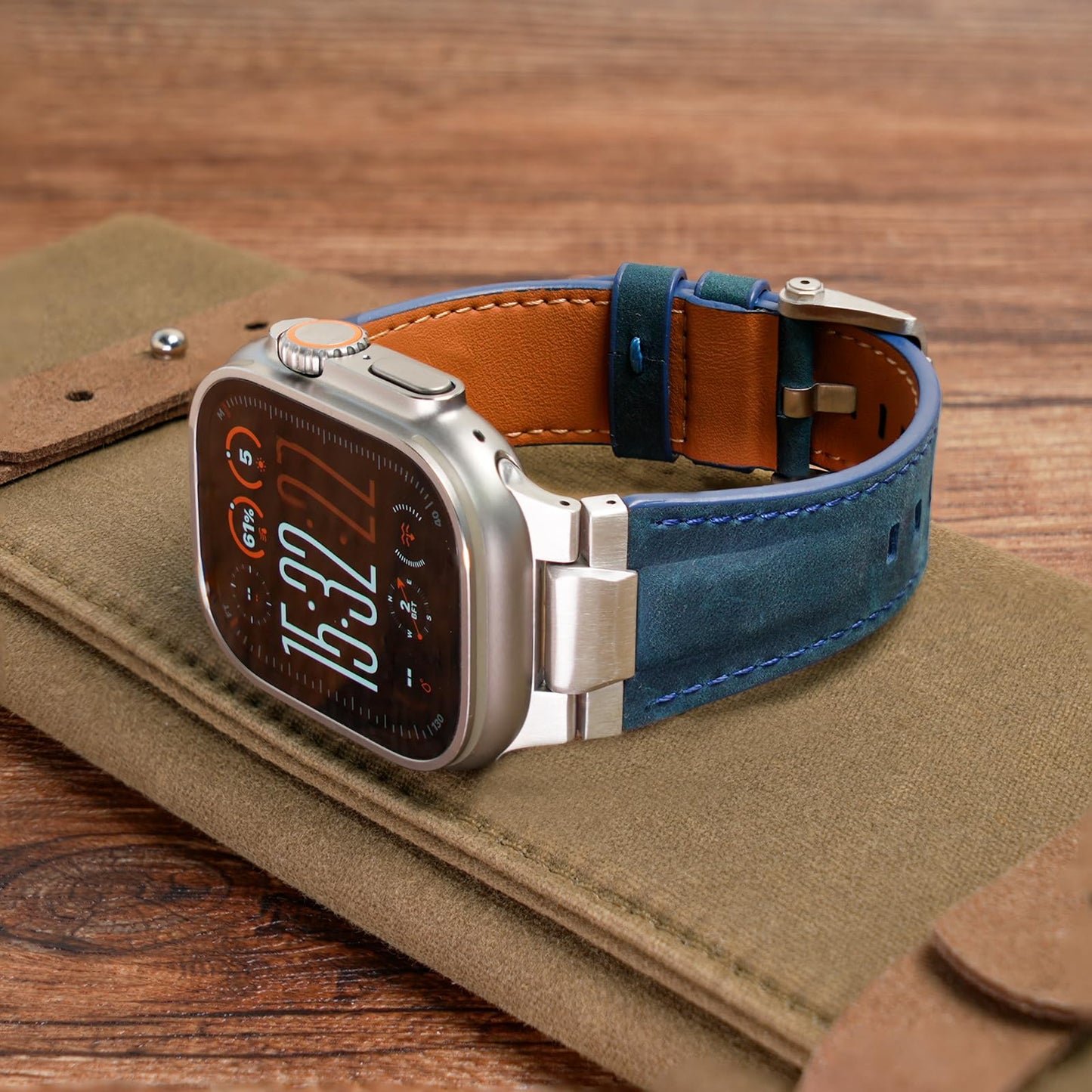 Genuine Leather Band Compatible with Apple Watch Ultra Band 49mm 46mm 45mm 44mm for Men,Vintage Genuine Leather Replacement Strap for iWatch Ultra 3 2 1,SE 3 2 1,series 11 10 9 8 7 6 5 4
