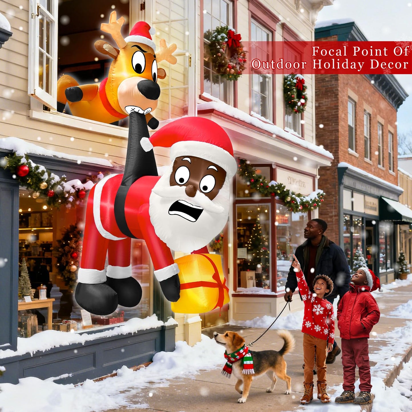 6 Ft Christmas Inflatable Reindeer & Climbing Black Santa Claus, Funny Hanging Outdoor Decoration with Built-in LED Light, Christmas Blow Up Yard Decor for Beam Roof Tree Indoor Home Party Lawn Decor