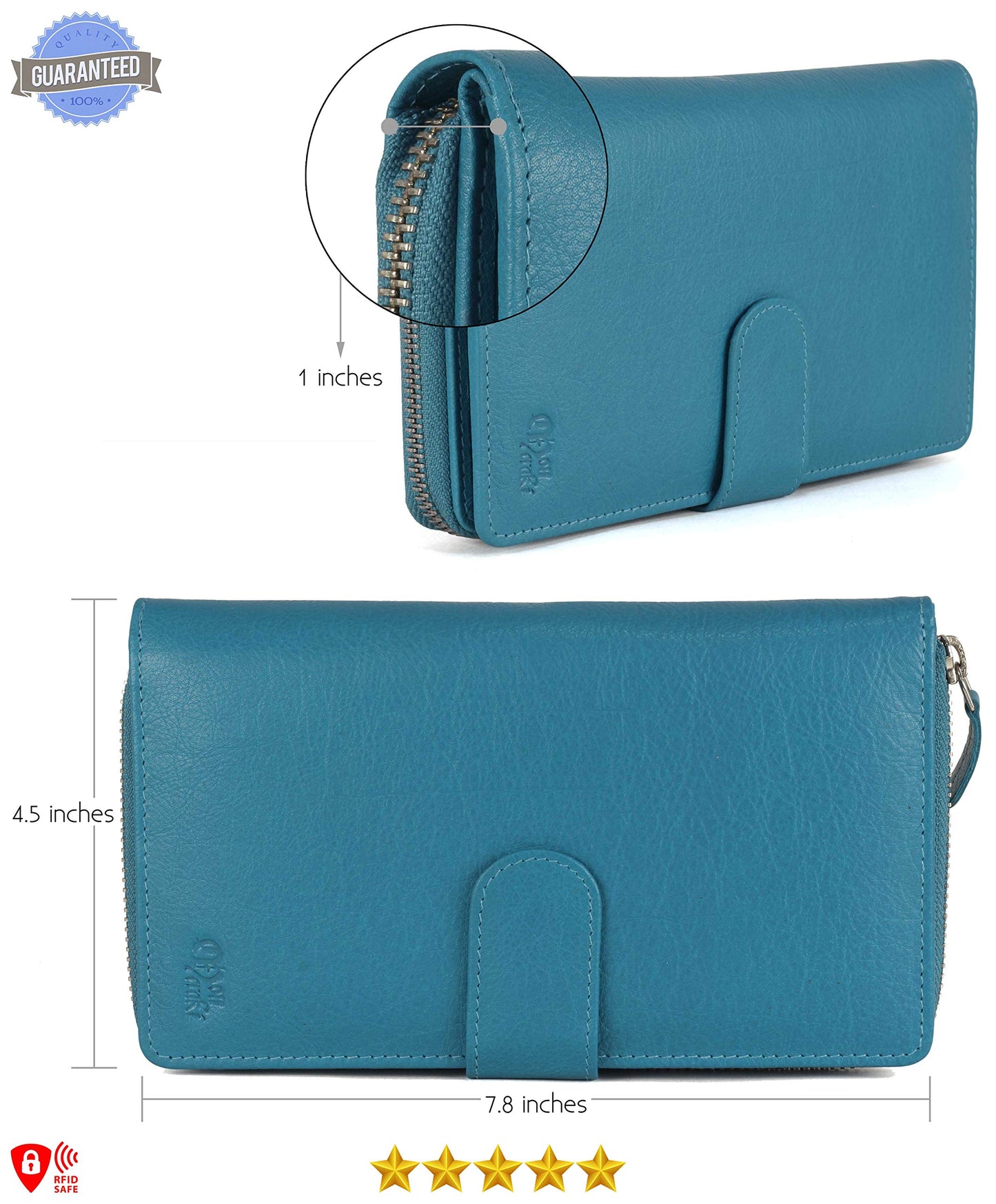 Mou Meraki Big Fat RFID Blocking Leather Organizer Checkbook Wallets For Women - Clutch