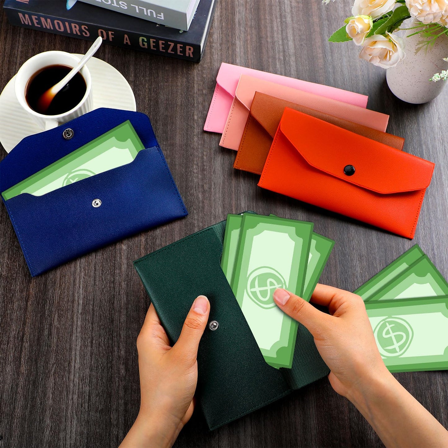 Kacctyen 12 Pcs Leather Cash Envelope Wallet Cash Wallet Envelope PU Leather Retro colored Money Pouch Bag Reusable Check Budget Money Purse for Women Saving Bill Planner Receipts Waterproof Holder