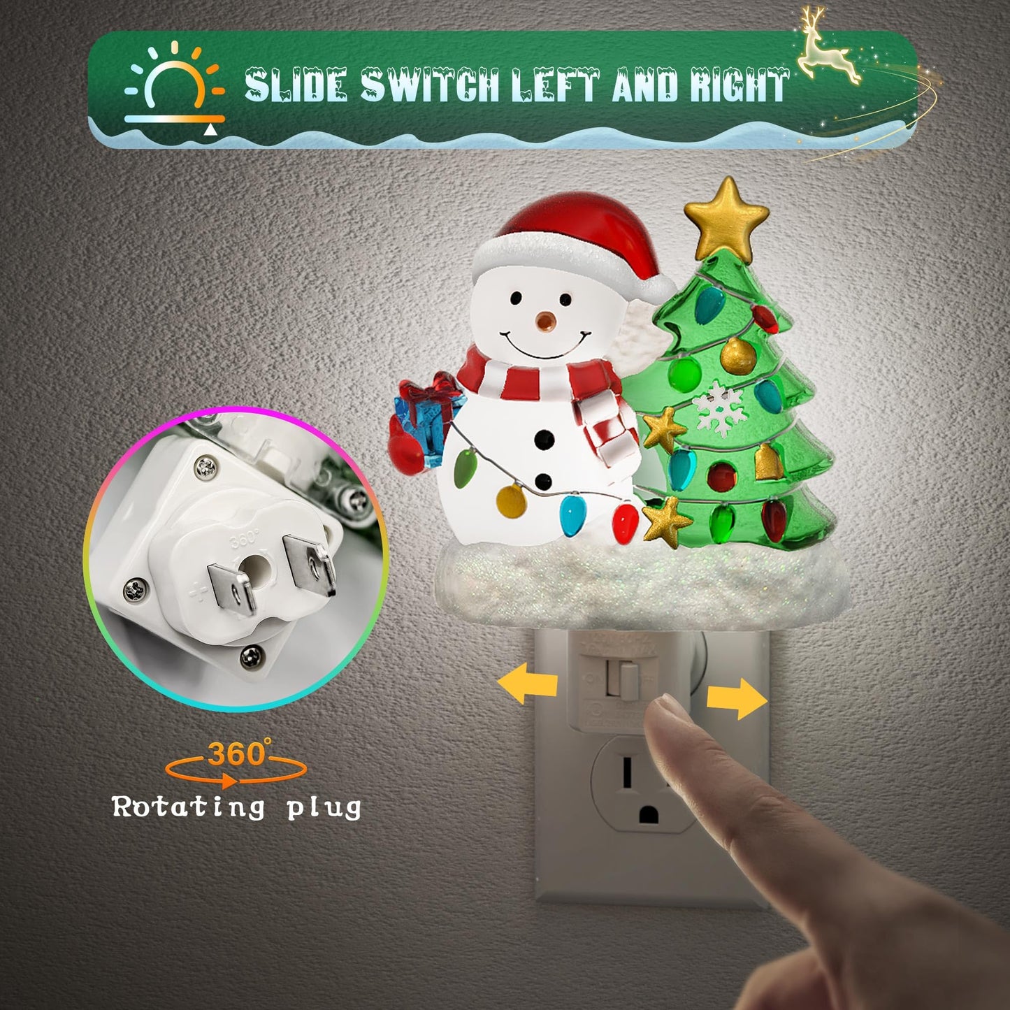 JandCase Christmas Tree & Snowman Night Light, 5000K Night Lights Plug into Wall,Cute & Funny Christmas Night Light for Kids, Nightlights with 360° Rotatable for Home Party Decor,1 Pack