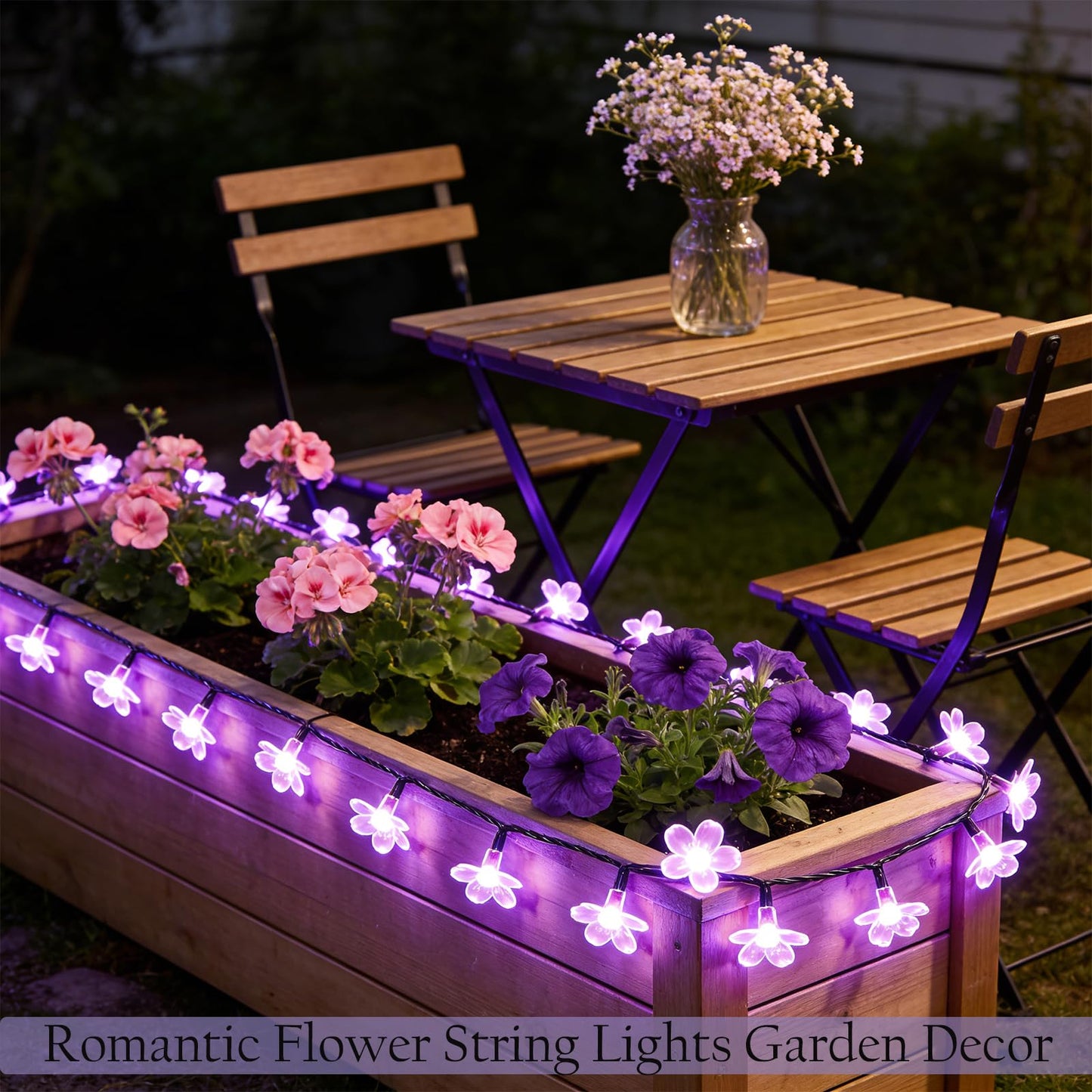 Purple Flower Fairy String Lights on Black Wire, Plug in Connectable 33FT 100 LED Waterproof with 8 Modes for Indoor Outdoor Christmas, Valentine's Day, Wedding Party & Patio Balcony Ambiance