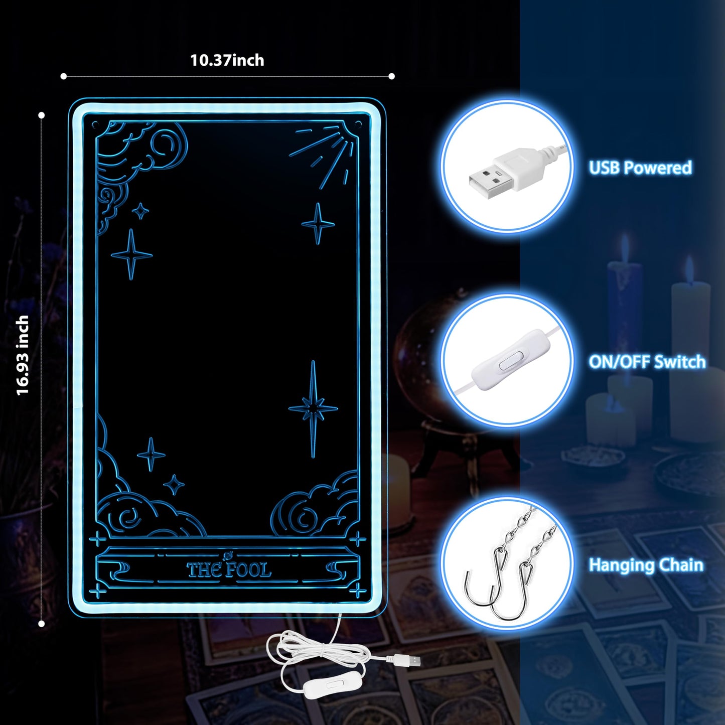 Kavaas Tarot Mirror Neon Sign - Ice Blue Mystical LED Neon Light for Occult Room Wall Decor, Witchy Art Spiritual Room Decor, Best Gifts for Fortune Teller, Tarot Enthusiast