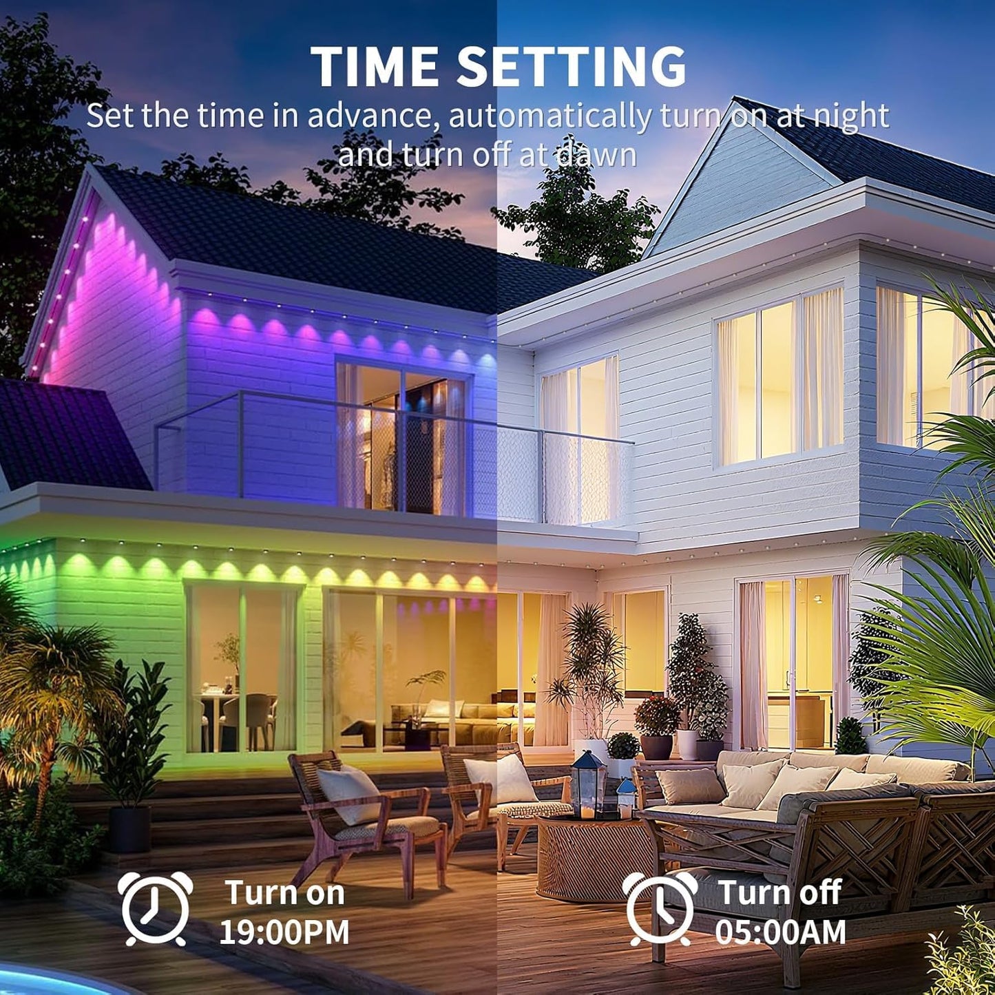 Permanent Outdoor Lights,50ft RGB + IC Smart LED Eaves Lights with App & Remote Control, IP67 Waterproof,for Christmas and All Holiday Decor,Daily and Accent Lighting,House Roof and Garden Lighting