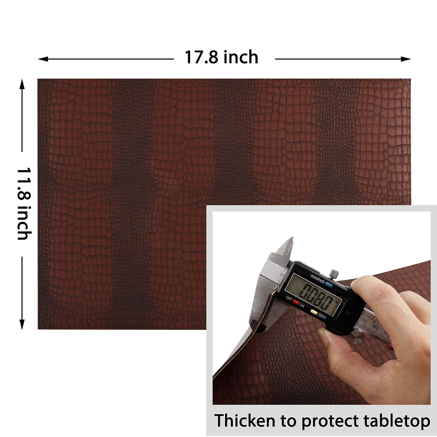 Faux Leather Placemats, PU Table Mats, Waterproof, Stain Resistant, Heat Resistant, Non-Slip Easy to Clean for Kitchen Dining Table, Conference Table, Brown