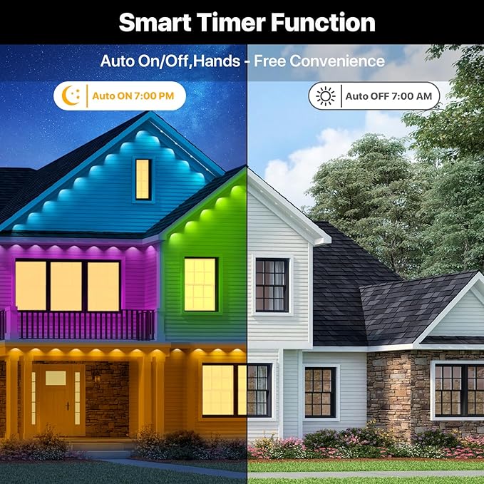 Permanent Outdoor Lights,50FT RGB+IC LED Lights with Smart APP & Remote Control, 72 Scene Modes, Waterproof IP65 for Holiday,Christmas,Yard Decorations(Extension Cord Not Included)