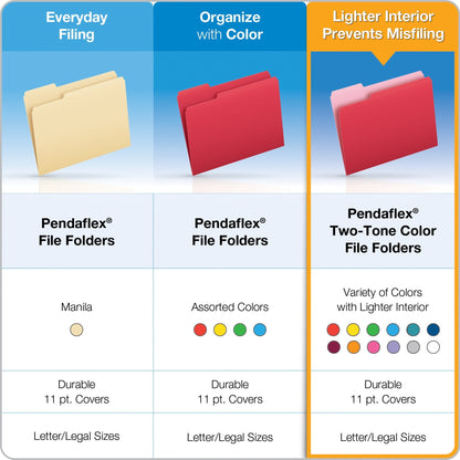 Pendaflex Two-Tone Color File Folders, Letter Size, Blue, 1/3 Cut, 100 per box (152 1/3 BLU), 12 inches