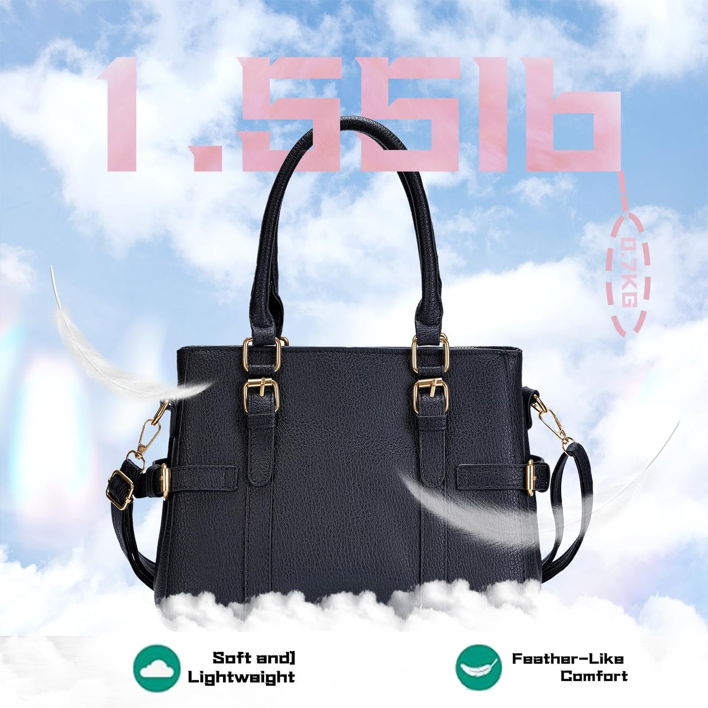 Tigpoy Black Purses for Women, Purses and Handbags Set Fashion Leather Shoulder Tote Work Bag for Women Ladies Top Handle Satchel 2PCS (Black)