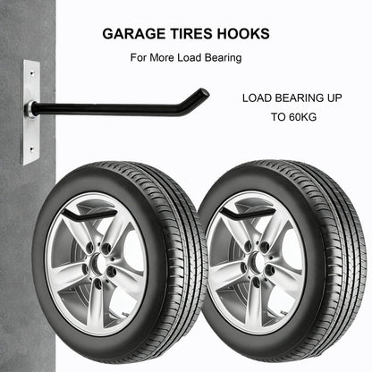 Sinoer 10-Inch Heavy Duty Steel Tire Rack Wall Mount (4-Pack) – Anti-Slip Garage Tires Hooks for Tire, Wheel, Ladder, Bike & Tool Storage – Garage Organization Hanger with Screws & Anchors, Black