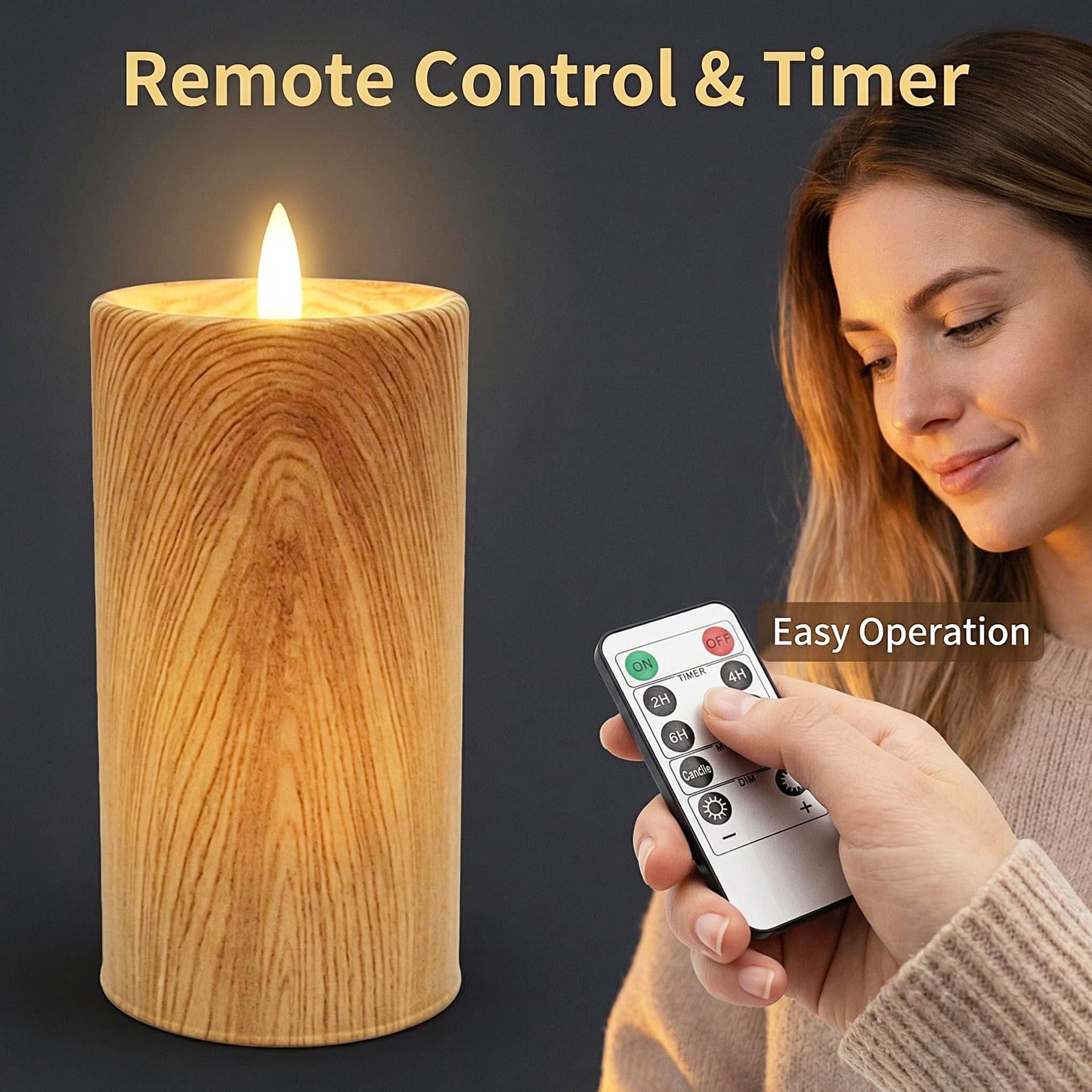 CFDECOR Flameless Candle with Timer,Battery Operated Flickering Led Candles with Remote,Realistic 3D Moving Flame Pillar Candles,Scalloped Edge,Real Wax Candles for Holiday,Home Decor (Brown)