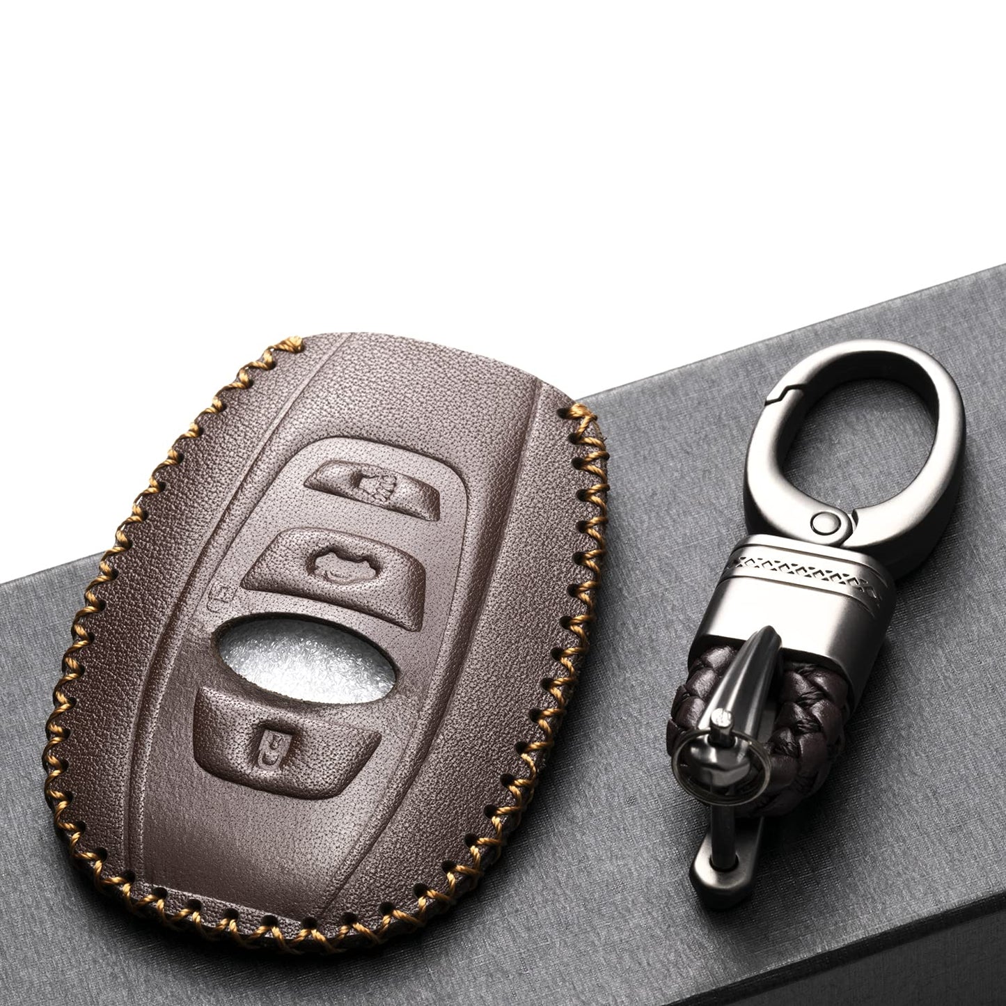 Vitodeco Leather Smart Key Fob Case Cover Compatible with Subaru Forester, Impreza, Outback, WRX, BRZ, XV Crosstrek, Ascent, Solterra (2014 - 2026 Models) - 4 Buttons, Brown