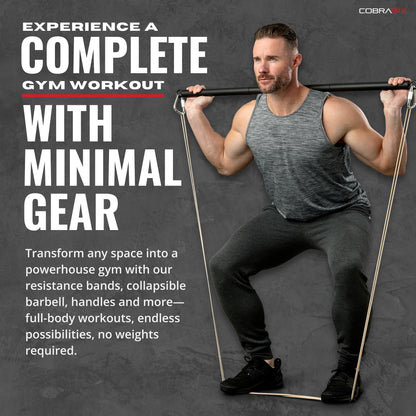 COBRASIX Set of 6 Resistance Bands with Handles, Door Anchor & Bar | Long Resistance Bands for Working Out & Strength Training | Exercise Bands for Home Gym | Pull Up Assistance Bands | Men and Women