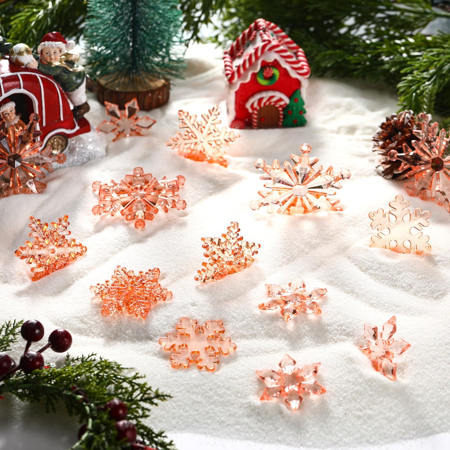 Dilunave 40 Pieces Champagne Christmas Snowflake Ornaments Acrylic Christmas Tree Decorations Crystal Snowflakes Translucent Winter Hanging Ornaments for Xmas Tree DIY Crafts