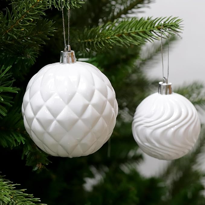 Christmas Ornaments Set with 60pcs Shatterproof Christmas Tree Decorations Multi-Size Christmas Ball Ornaments with 7 Styles White