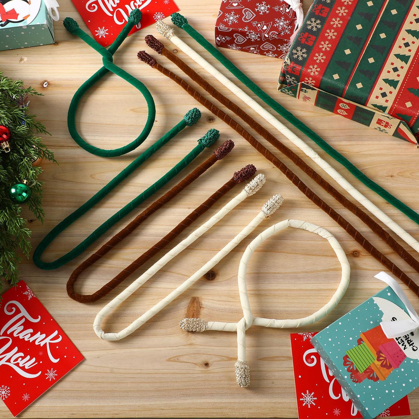 Zhengmy 16 Pcs 25 Inches Christmas Velvet Garland Ties Christmas Decorative Twist Ties for Banister Stairway Railing Reusable Flexible Twist for Xmas Home Decor Holiday Craft Wrapping(Earth Tones)