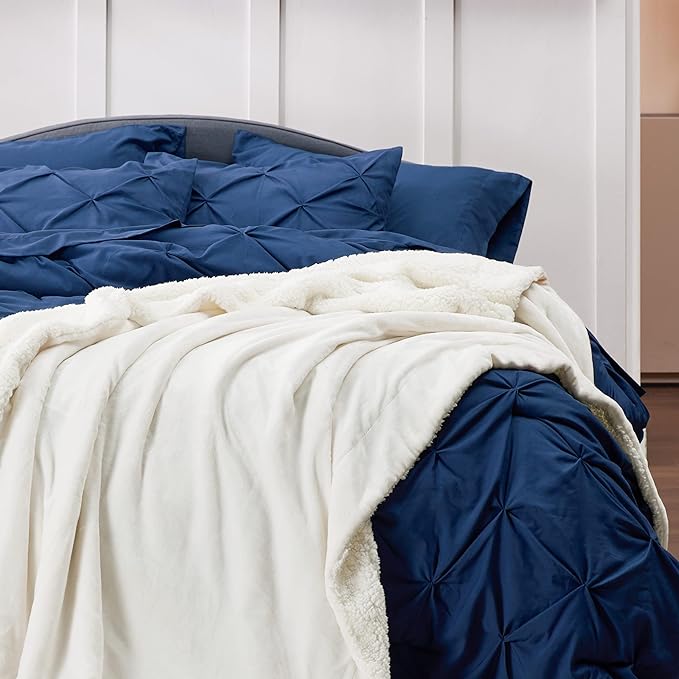 Bedsure GentleSoft Sherpa Fleece Blankets Queen Size for Bed - Thick and Warm, Soft Fuzzy Plush Queen Blanket for Winter, Cream, 90x90 Inches