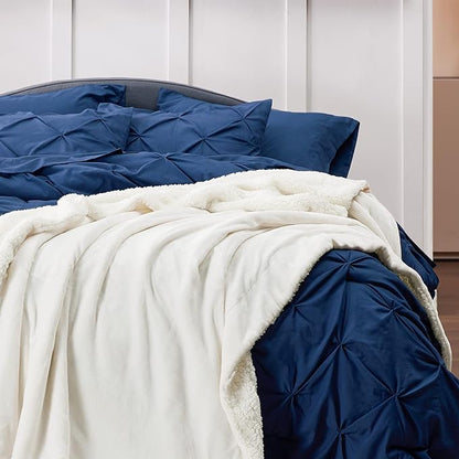 Bedsure GentleSoft Sherpa Fleece Blankets Queen Size for Bed - Thick and Warm, Soft Fuzzy Plush Queen Blanket for Winter, Cream, 90x90 Inches