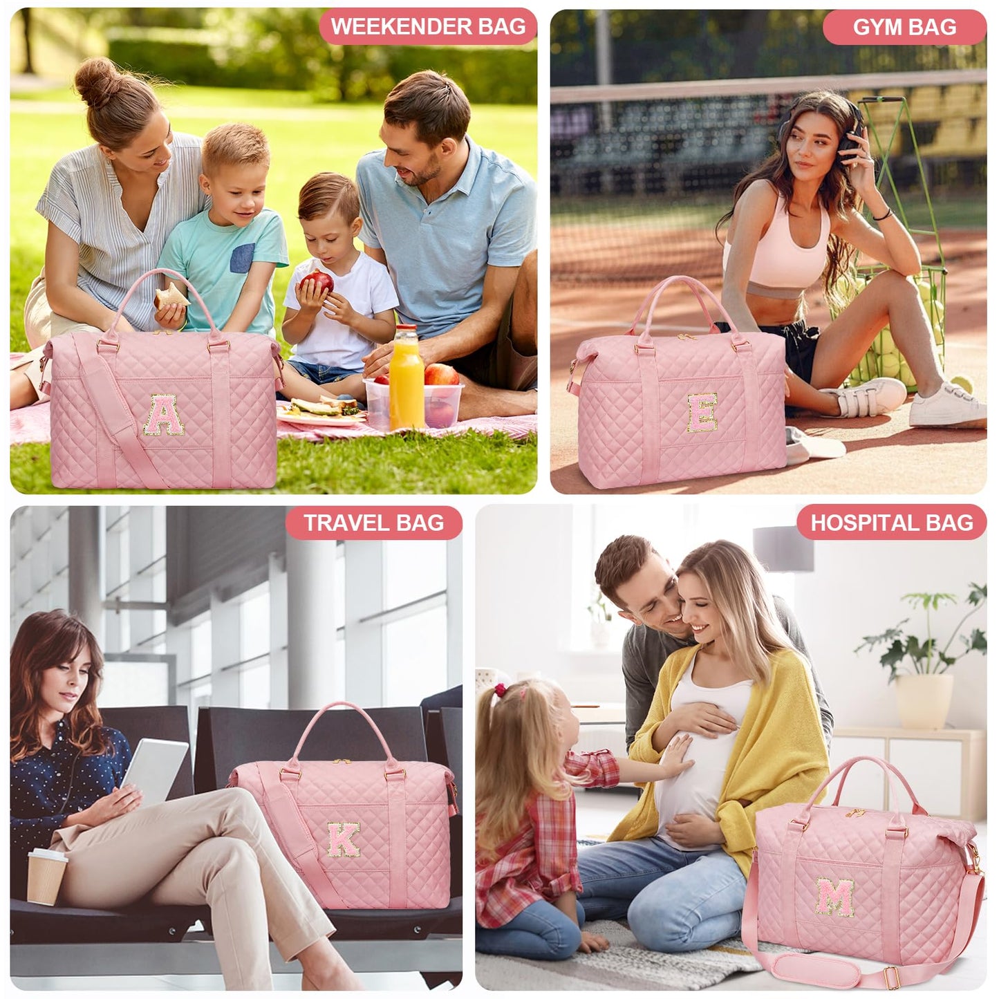 Gifts for Teen Girl, Initial Travel Duffle Bag, Personalized Women Weekender Overnight Bags, Gift for Daughter Kid Mom Friend College Girl Graduation Teacher（Pink,A)