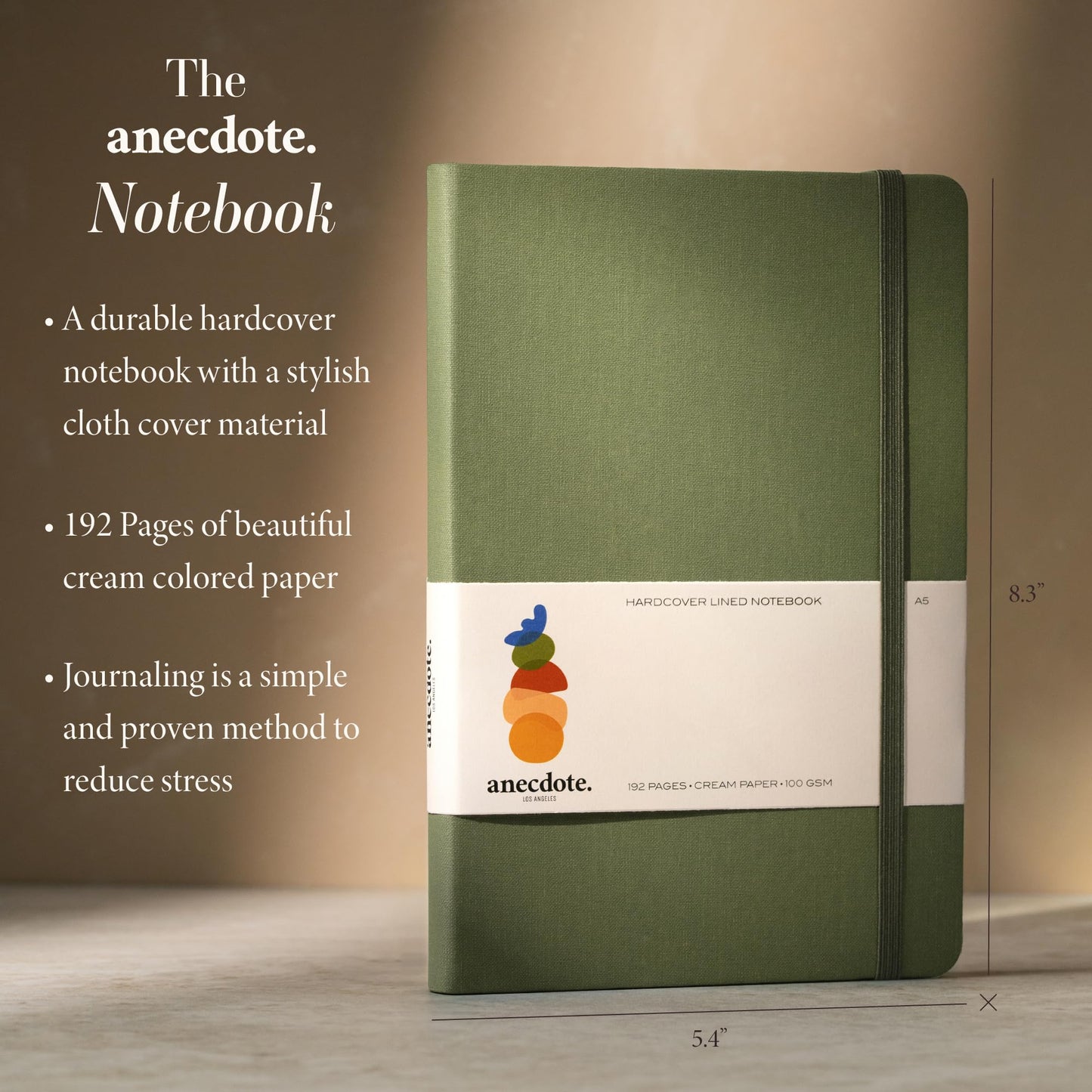 ANECDOTE. Lined Journal Notebook, 192 Pages, A5 size: 8.3" x 5.4", Thick 100 GSM Paper, Ruled, Hardcover. Journal for Women and Men, Perfect Notebook for School, Work and Travel (Olive Green)