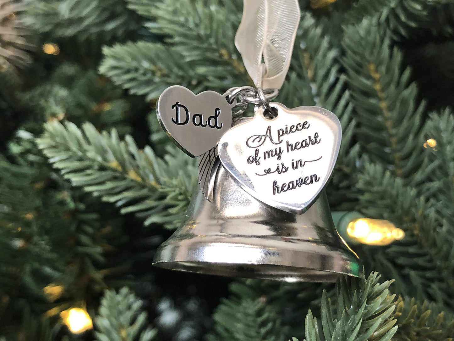 Memorial DAD and MOM Christmas Ornament for Loss of Loved One | A Piece of My Heart Bell Ornament | Christmas in Heaven Remembrance Keepsake | Sympathy Gift for Grieving Families (DAD)