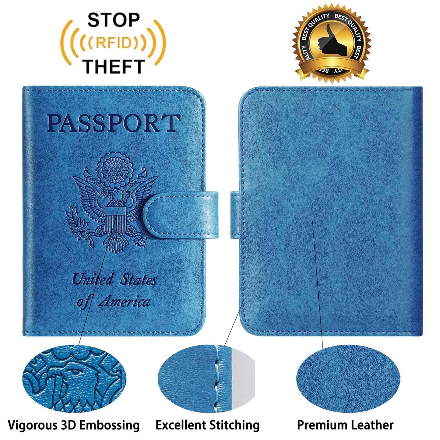Passport Holder With Luggage Tag Cover Wallet RFID Blocking Leather Case Travel Essentials Accessories Travel Must Have(114#Blue)