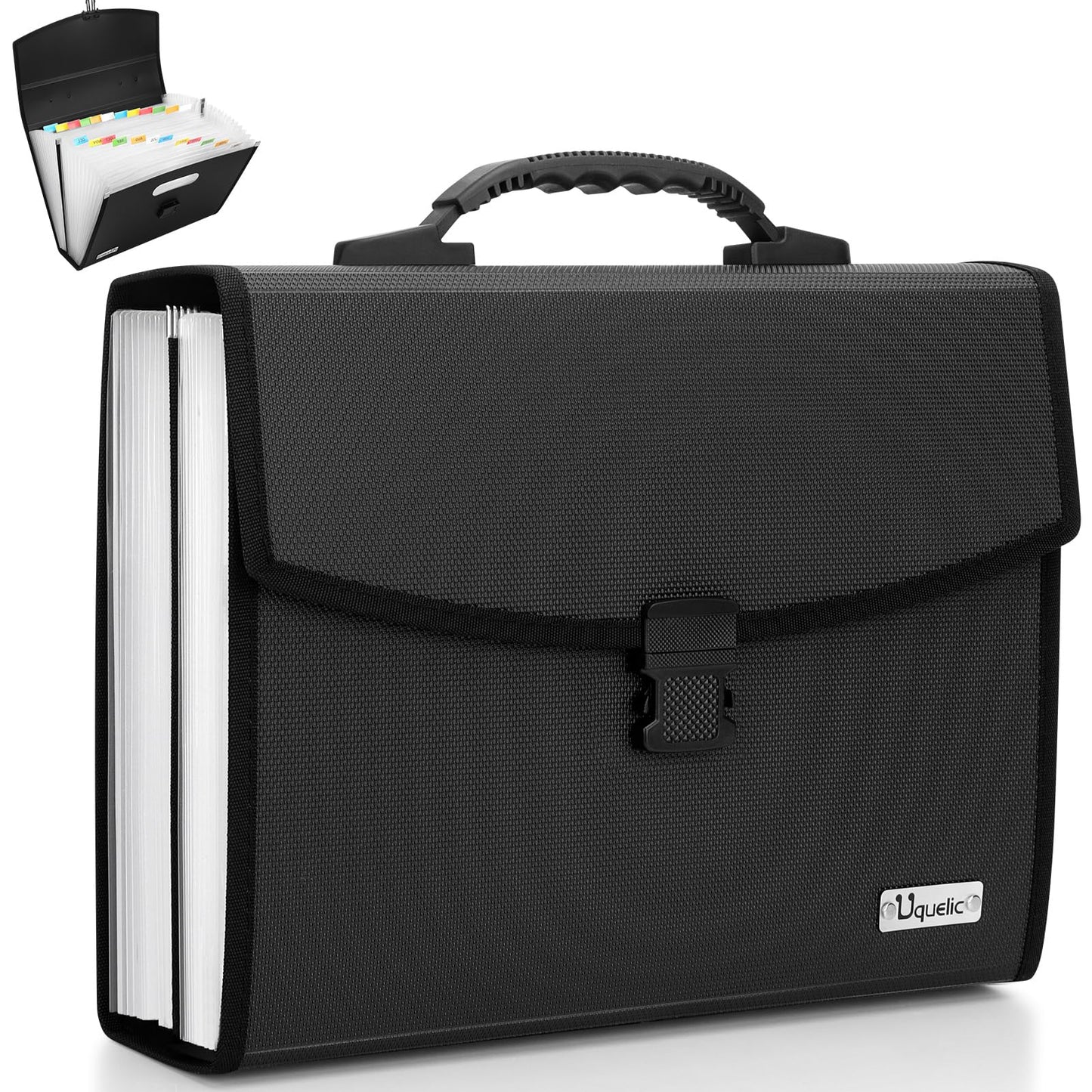 Uquelic 26 Pockets Expanding File Folder Organizer - Upgraded Durable Buckle, Accordion Folder Base with Ergonomic Portable Handle/Large A4 Letter Size Document Organizer, Folders with Pockets