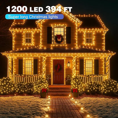 Christmas Lights 1200 LED 394 FT, IP67 Waterproof Christmastree Lights with 8 Modes, Remote Control 3 Timers & Memory Function Xmas Decorations for House and Holiday (Warm White)