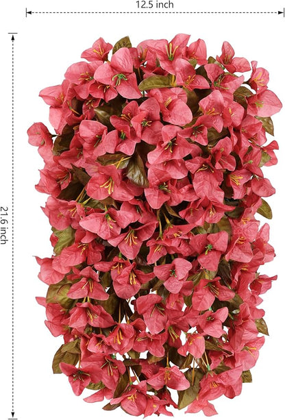 HyeFlora Bougainvillea Artificial Hanging Flowers Plants for Outdoors Winter Decoration, 2pcs Faux Bougainvillea Vines Red Fake Flowers Realistic UV Resistant Silk Flowers for Outside Planter Yard Urn