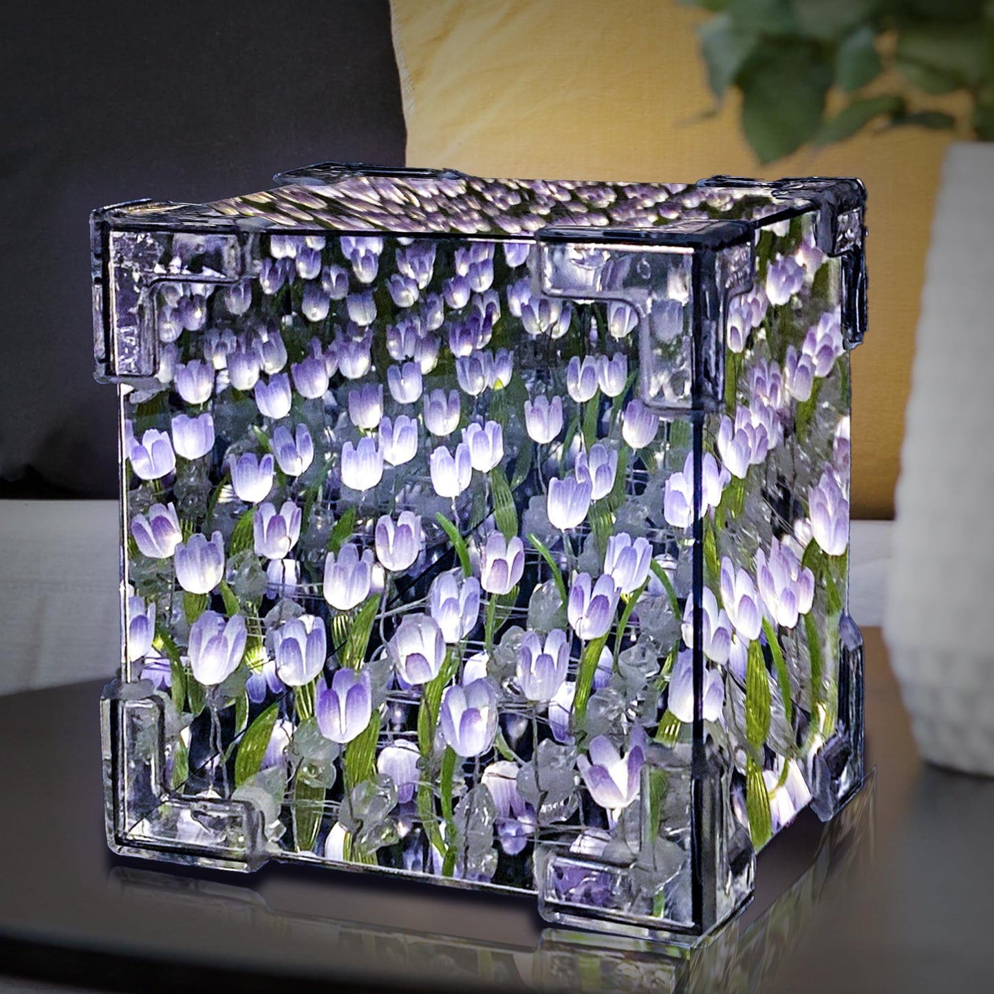 Tulip Night Light, LED Infinity Mirror Lamp Tulips DIY Finished Poduct Decorations Lights Artificial Flower Bedside Table Lamp Creative Birthday Gifts for Women Mom Grandma Wife (Purple Finished)