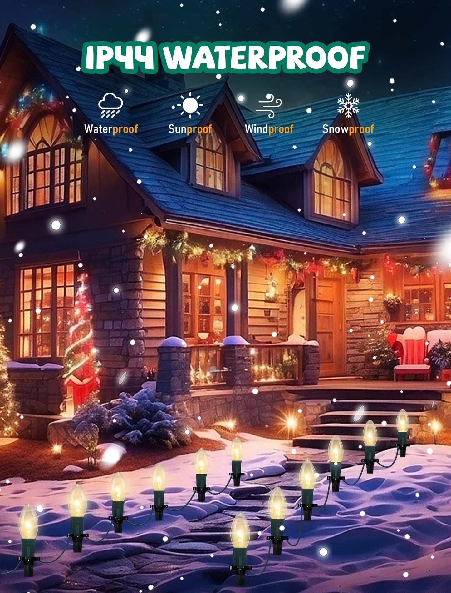 GOOTHY Christmas Pathway Lights Outdoor, 38Ft Outdoor Xmas Decorations String Lights with 25 C9 Warm White Christmas Pathway Stakes Lights for Walkway Yard Lawn Sidewalk Driveway Garden