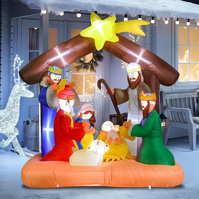 Vigdur Christmas Nativity Scene Outdoor, 6FT Christmas Inflatables Nativity Sets with LED Lights, Blow Up Yard Decorations for Yard Garden Lawn Winter Holiday Supplies Décor