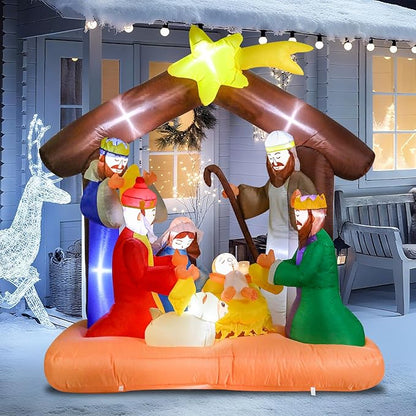Vigdur Christmas Nativity Scene Outdoor, 6FT Christmas Inflatables Nativity Sets with LED Lights, Blow Up Yard Decorations for Yard Garden Lawn Winter Holiday Supplies Décor