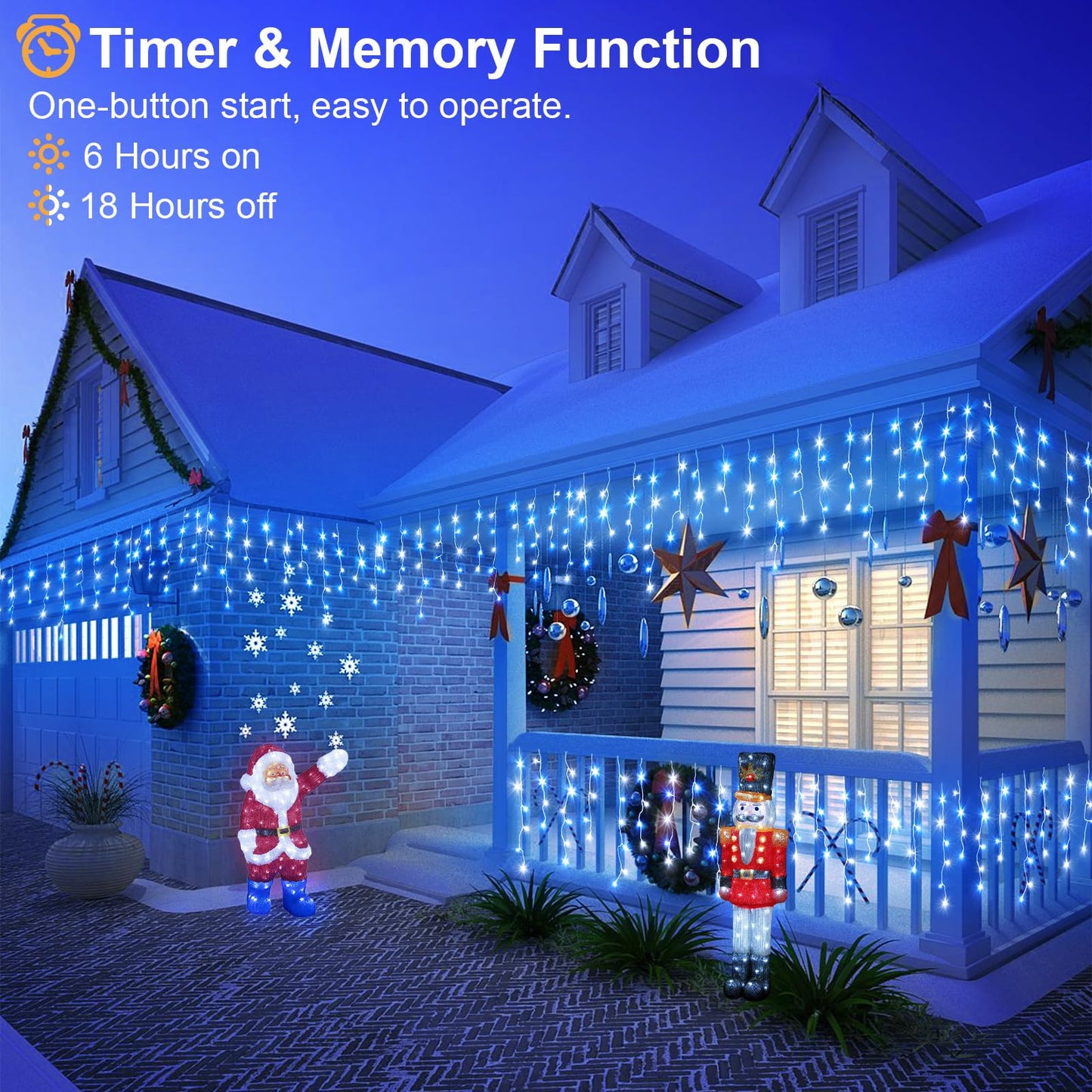 Icicle Christmas Lights Outdoor, 66ft 640 LED Blue and White Christmas Lights 8 Modes with 120 Drops, Waterproof Icicle Light Plug in for Indoor Outside Party Holiday Xmas Halloween Decorations
