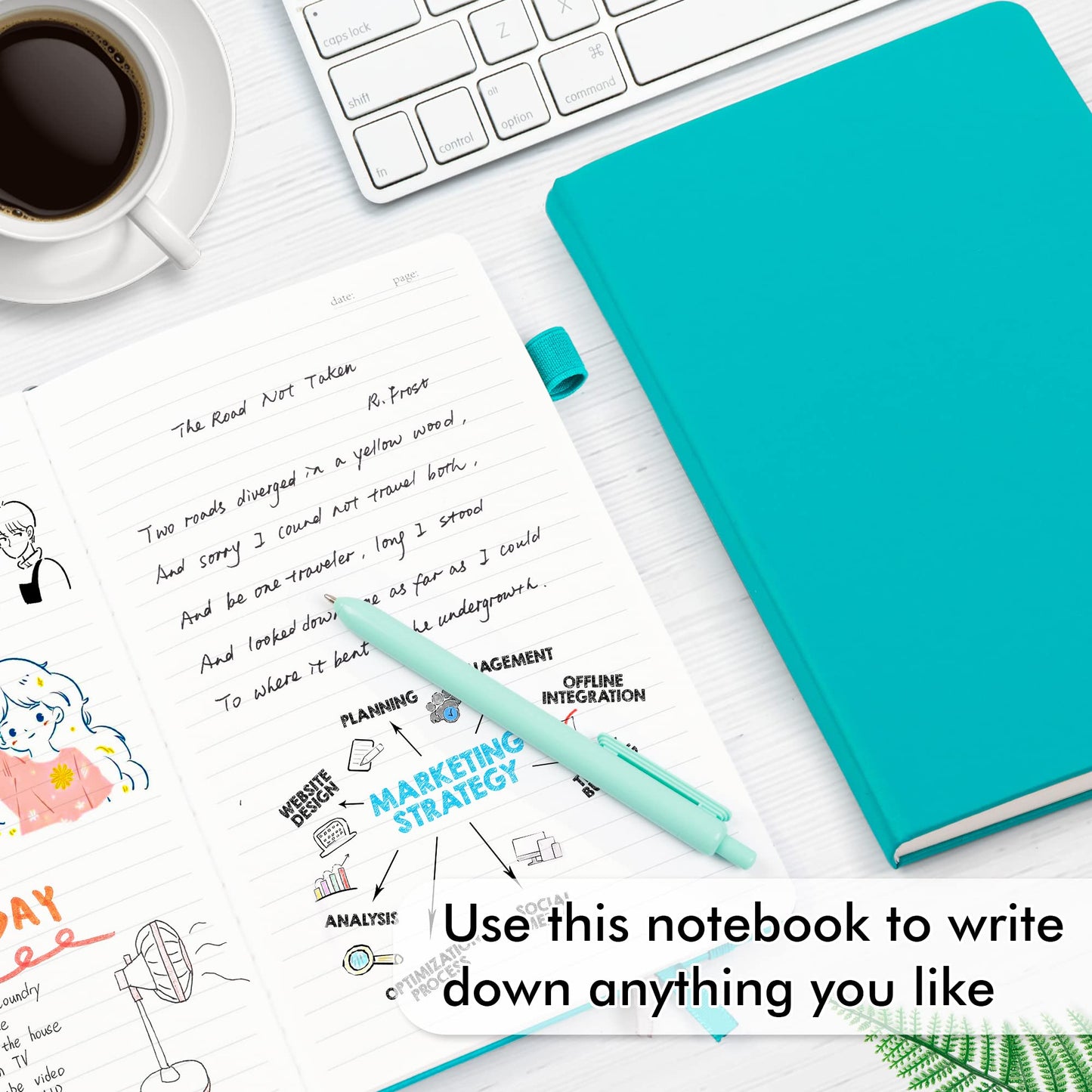 24 Pack Journal Notebook for Work, Feela Business Notebook Bulk Hardcover Lined Writing Journal with Pen Holder for Men Women Note Taking, with 24 Black Pens, 120 GSM, 5.1”x8.3”, A5, Emerald