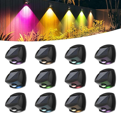 SOLPEX Solar Lights Outdoor Waterproof IP65, Solar Stair Lights Outdoor for Fence, Deck, Step, RGB Multicolor LED 11 Lighting Modes House Wall Light for Porch, Backyard, Fence, Garden Decor-12 Pack