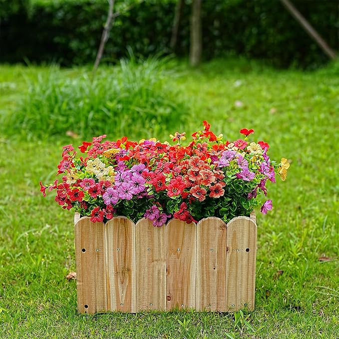Outdoor Artificial Flowers, 12 Bundles Fake Flowers Summer Decoration, No Fade Faux Plastic Shrubs for Garden Patio Porch Window Box Decor (Mix 4 Color)