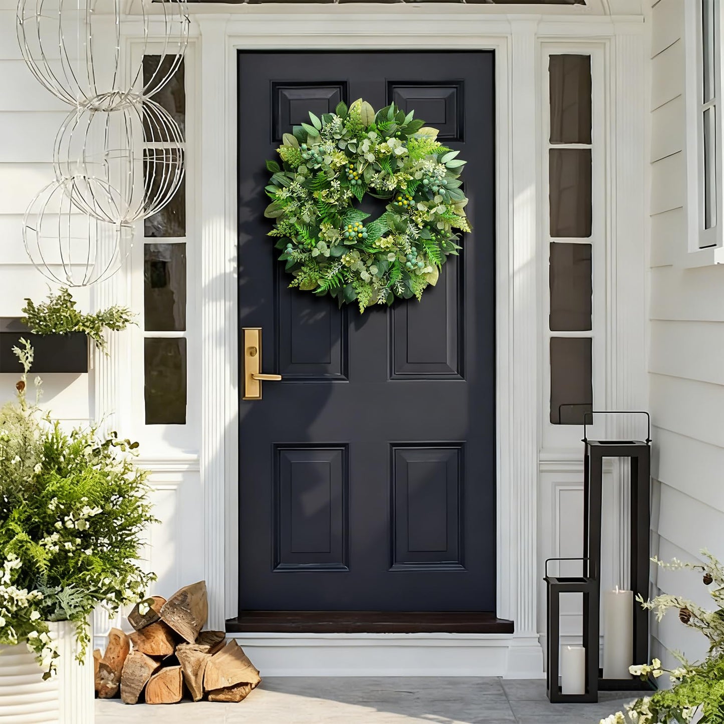 Rimalo 26 Inch Green Wreath for Front Door - Artificial Greenery Wreath with Berries, Indoor Outdoor All Season Year Eucalyptus Wreath for Farmhouse Home Decor, Spring Summer Fall Winter
