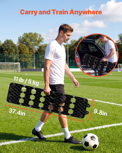VEVOR 6-in-1 Soccer Rebounder Board, 37.4 x 9.8 in Portable Soccer Rebound Wall, Dual Surface Sports Kick Back Trainer, 3 Adjustable Angles Soccer Training Equipment for Passing, Control & Reflex