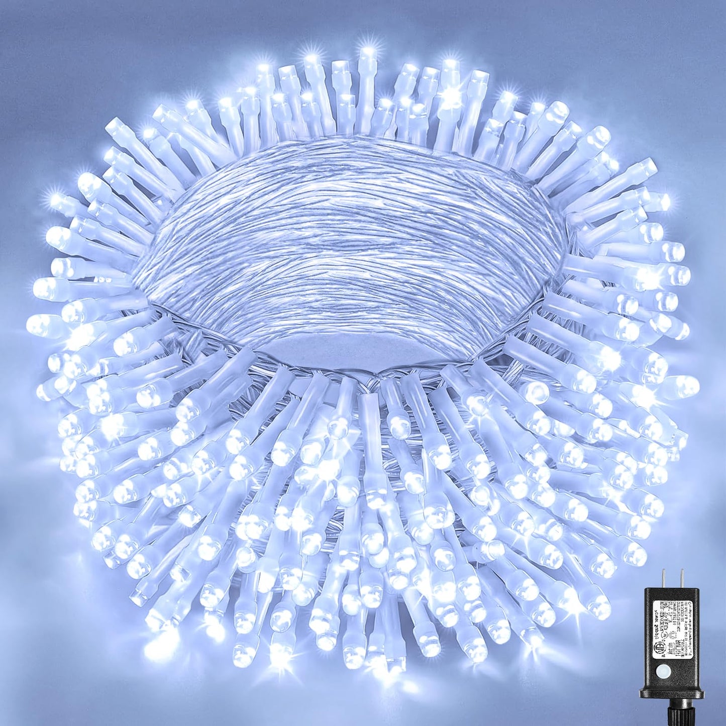 100ft White Christmas Lights Outdoor 300 LED String Lights Indoor Clear Wire Waterproof, 8 Modes Connectable Twinkle Fairy String Lights Plug in for Outside Room Bedroom Party Wedding Decorations