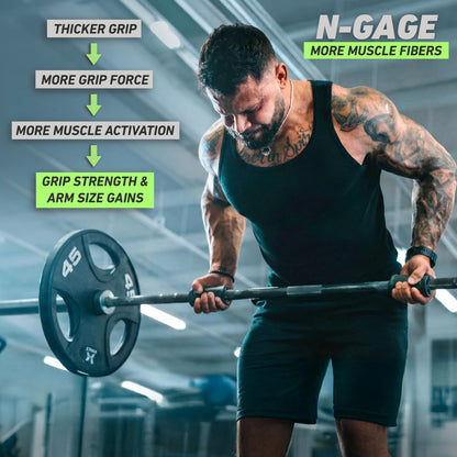 N-Gage Grips PRO – Patented Angled Barbell Thick Grips for Joint Support & Muscle Activation – Ergonomic Bar Attachments for Strength Training - Gym Accessories Manufactured in the USA (1 Pair)