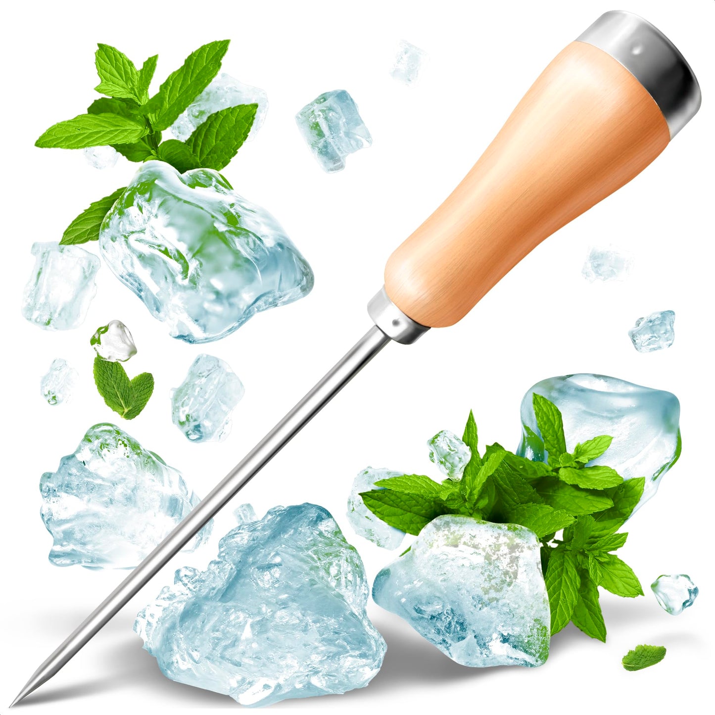 Ice Pick Tool with Stainless Steel Needle & Wooden Handle – Ice Picks for Breaking Ice In Freezer with Ergonomic Handle for Secure Grip – Designs for Kitchens, Bars & Camping Easy Breaking