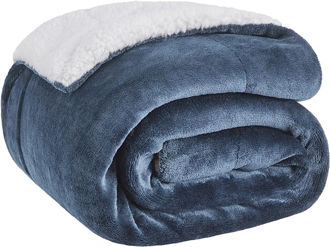 Bedsure GentleSoft Sherpa Fleece Throw Blanket Twin Size for Couch - Thick and Warm Throw for Men, Soft Fuzzy Plush Twin Blanket for Winter, Slate Blue, 60x80 Inches