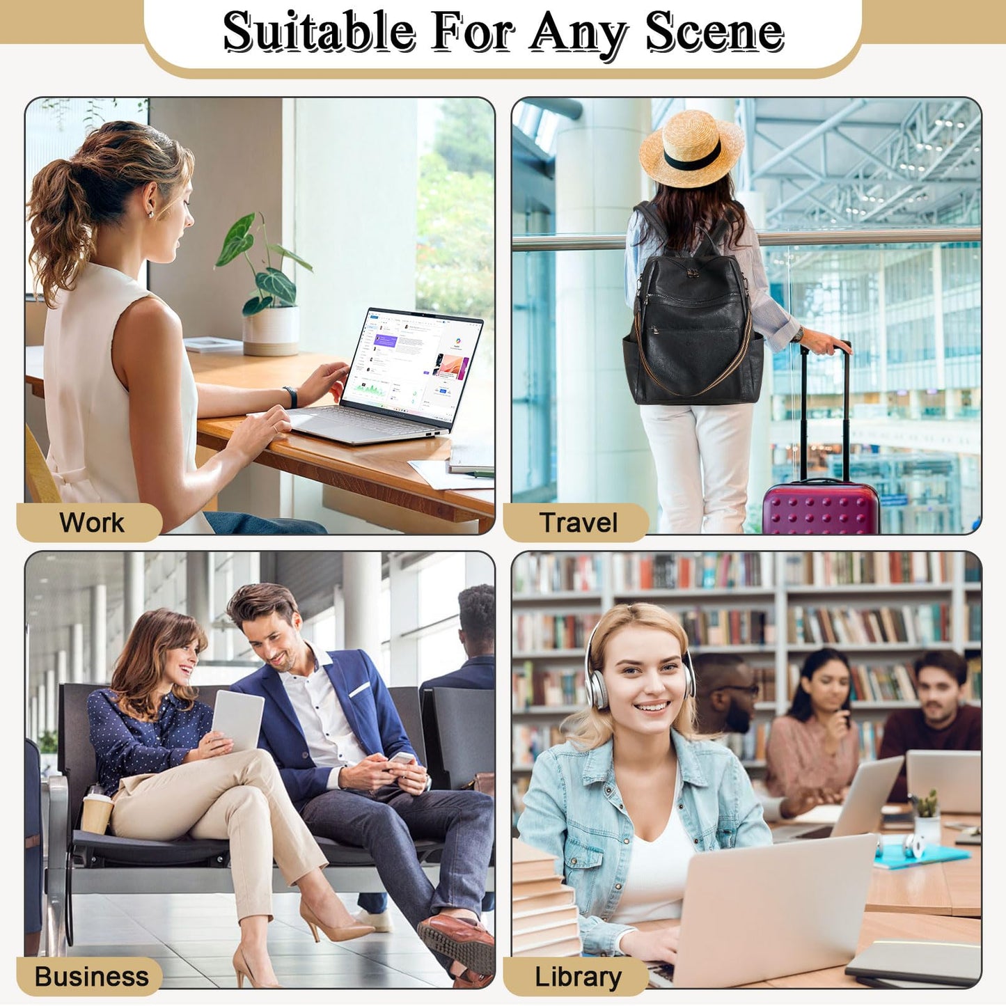 AGLOD Vegan Leather Laptop Backpack for Women 15.6 Inch Work Backpack Purse for Travel College