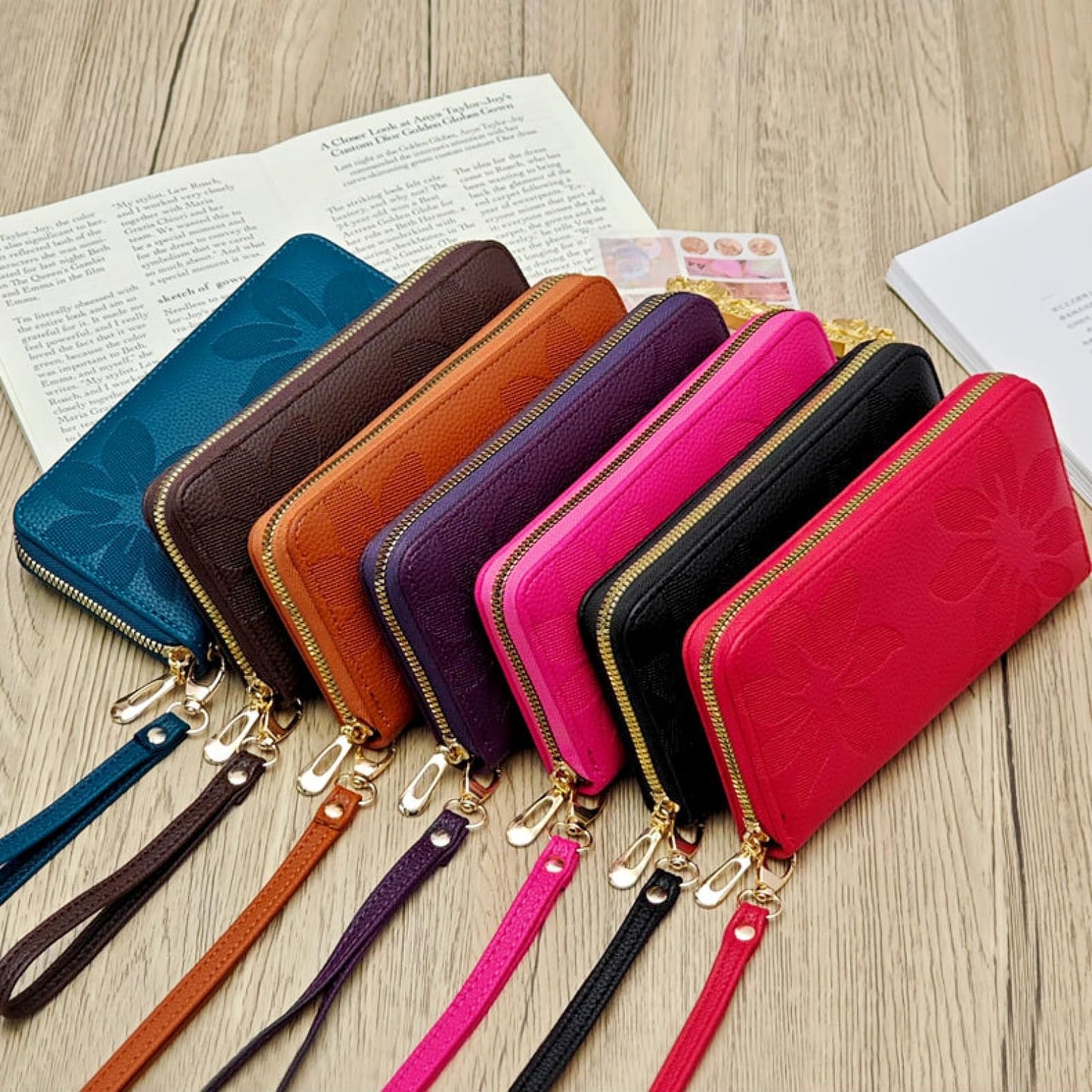 Bakurok Womens Wallet RFID Wristlet Wallet for Women Zip Around Credit Card Holder Floral Leather Ladies Clutch Long Purse